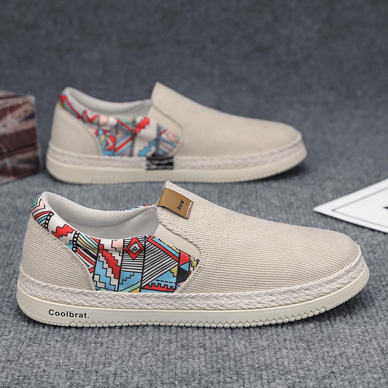 

Вельветовые туфли-топсайдеры на одной педали, новинка 2025 года, вязаная обувь для спорта и отдыха, универсальная дышащая мужская обувь 44 бежевый