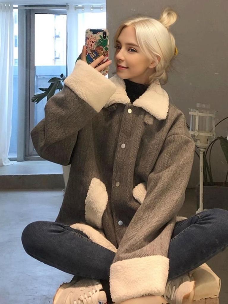 2024 Petite Korean Style Lamb Wool Jacket: Small Fragrance, Loose Fit for Autumn/Winter