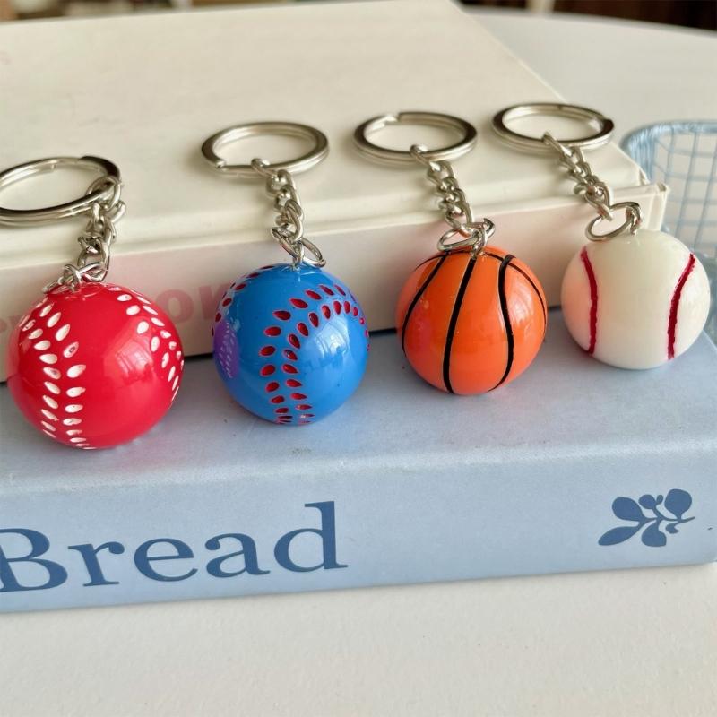 Creative 3D Basketball Football Keychain Handmade Resin Sport Theme Decoration For Bags Keys Car Interior Gift