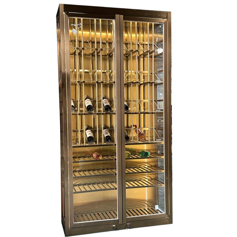 Custom Wall-Mounted Wine Rack, Restaurant & Villa Wine Cabinet, Stainless Steel Display with Temperature Control