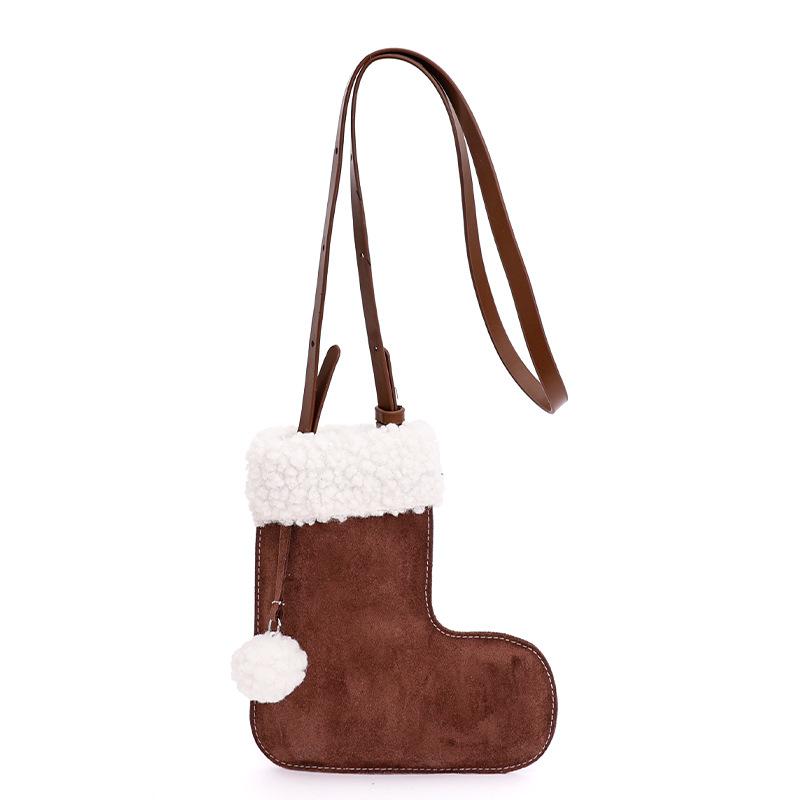 Simple Korean Style Suede Crossbody Bag LambWool Fluffy Lamb Fur Bag Purse Wallet Travel Plush Boot Bag Outdoor
