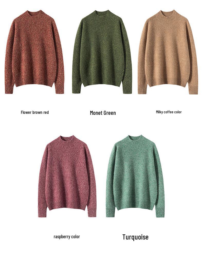 2024 Women's Retro Solid Color Three-Ply Heather Cashmere Half-High Collar Sweater