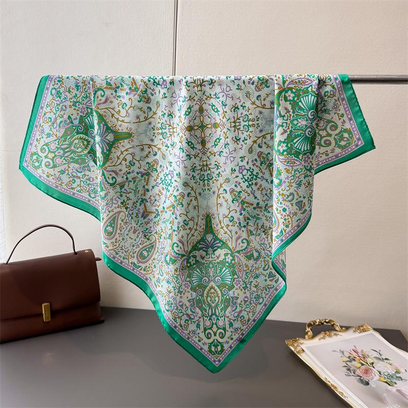 Luxury Brand  Chain Print Square Silk Scarf for Women Hijab Hair Bands 70cm Neckerchief Female Satin Shawl Ribbon Headband