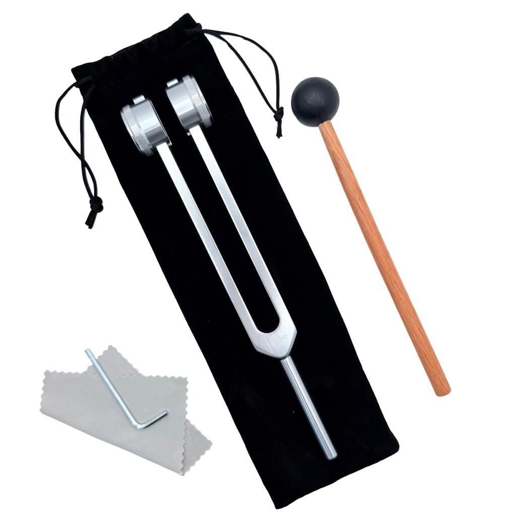 AhhYouMe Tuning Fork Tuner Yoga Healing Meditation Relaxation Stress Relief Purification Chakra Tuning with Mallet 128Hz Silver
