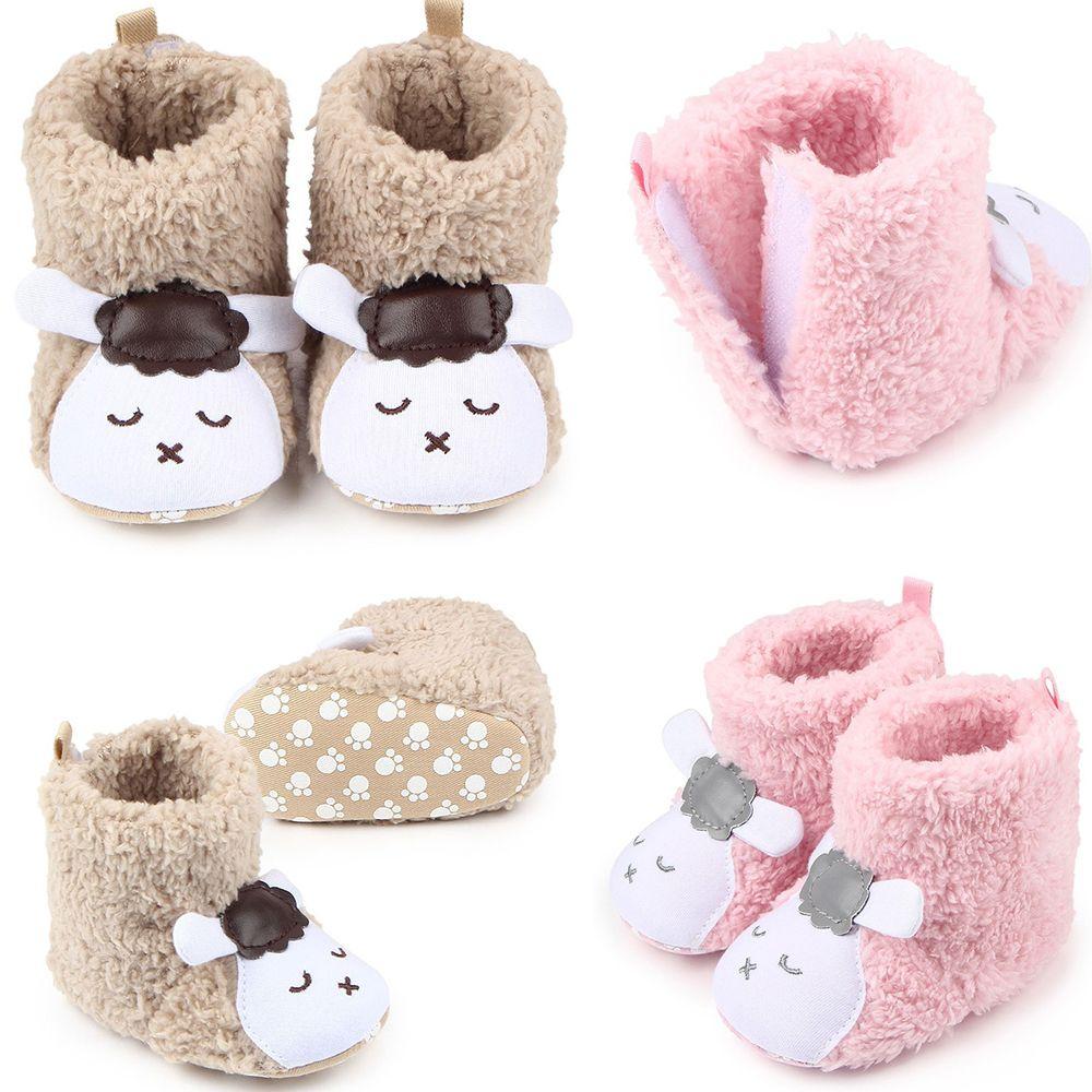 Chaussons d'hiver en peluche polaire pour nouveau-né, chaussures de sol pour bébé, bottes chaudes rembourrées en coton, chaussons mouton