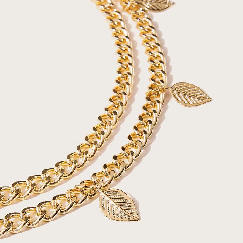 Fashion Ladies Exquisite Waist Chain Leaf Shell Metal Double Layer Beautiful Waist Chain Boho Women's Waist Chain