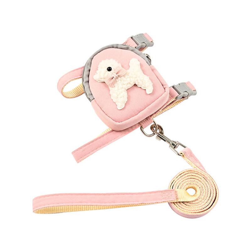 Adjustable Pet Vest-style Chest Saddle Bag Cartoon Rope Traction Dog Travel Supplies Backpack Harness Set