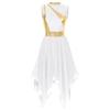 Womens Modern Lyrical Dance Costume Color Block Patchwork Sleeveless Irregular Hem Dress Dancewear