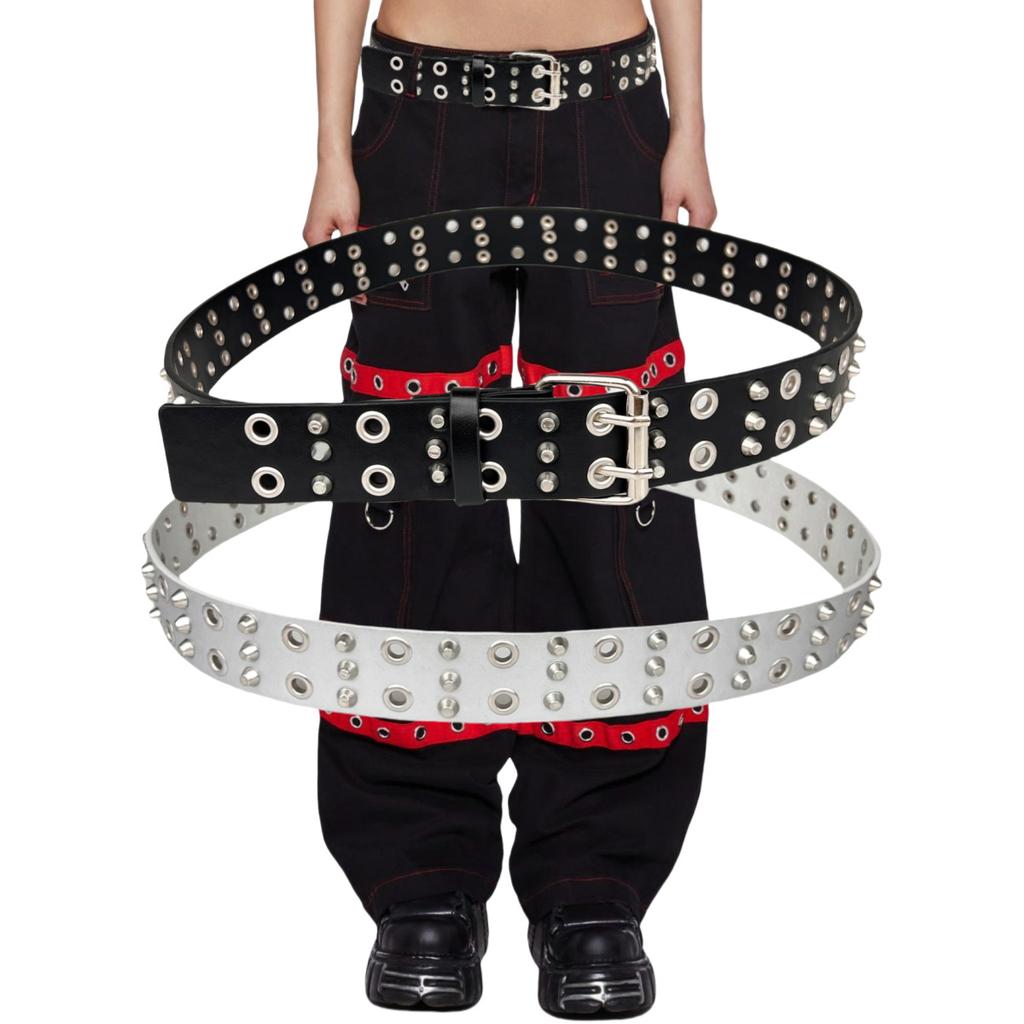 European and American Fashion Auto-eye Chicken Eye Belt Men's Rivet Retro Belt Double-pin Buckle No Punch Belt Punk