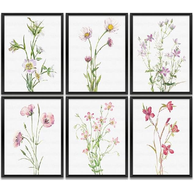 Gubrandin 6PCS Vintage Botanical Wildflower Art Wall Art Prints Artwork Paintings for Home Farmhouse Office Bathroom Kitchen Bedroom Wall Decor (8x10