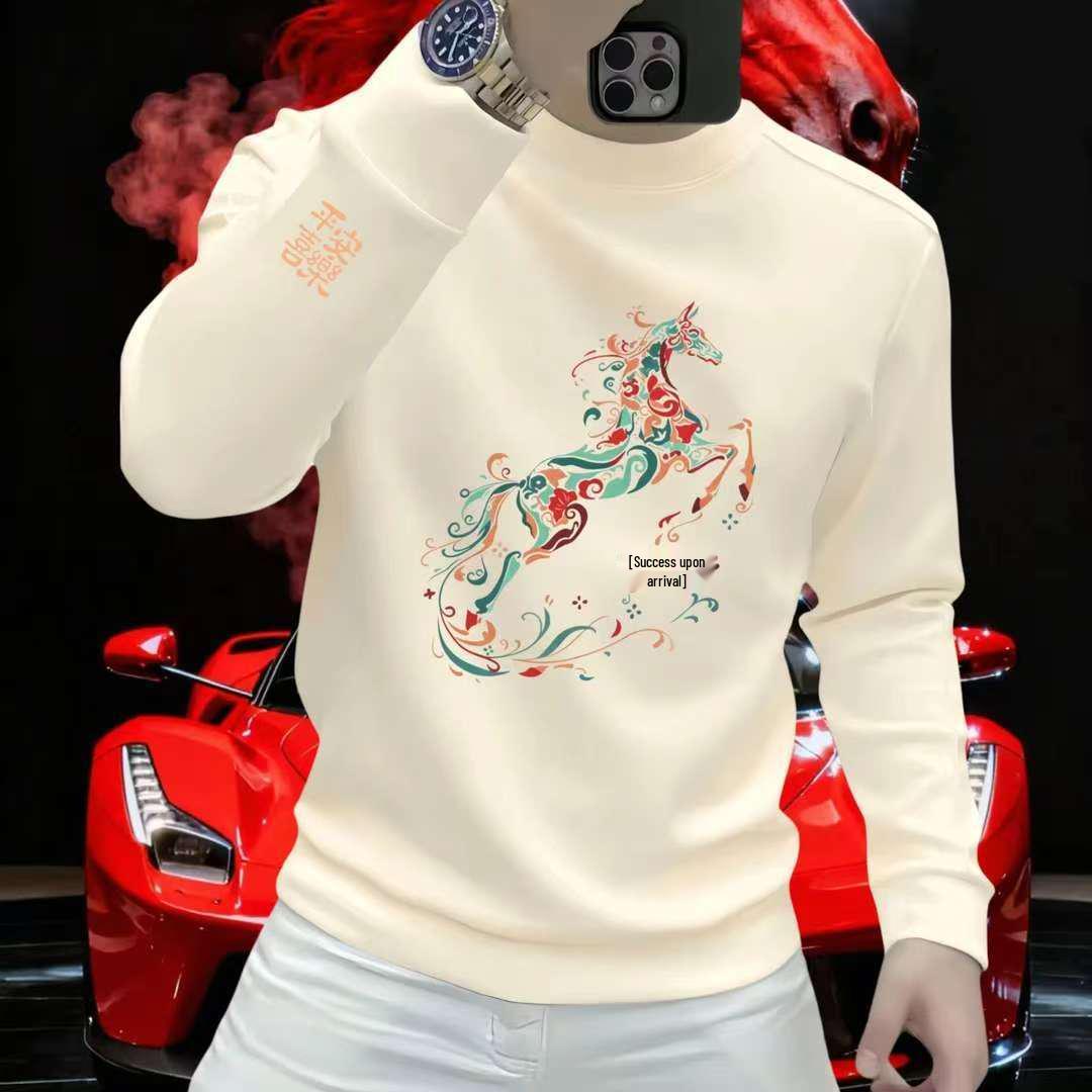 Huama Men s Autumn Printed Trendy Heavyweight Crewneck Hoodie 2XL