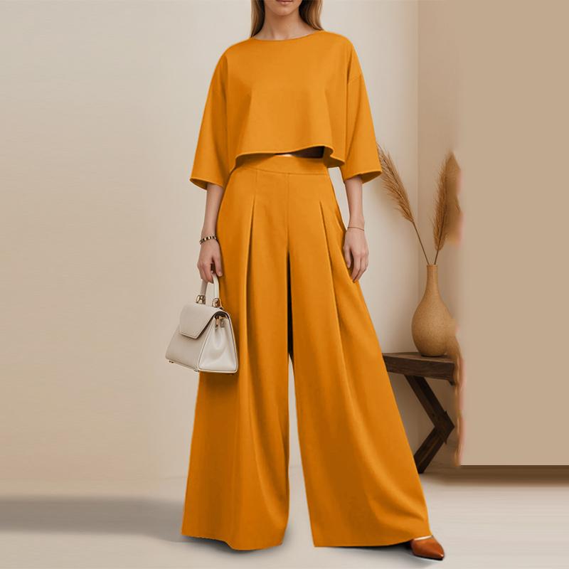ZANZEA Women 3/4 Sleeve Blouse and Wide Leg Pants Casual Two Piece Suit Sets