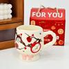 Large Capacity Water Cup Student Cup Cute Bow High Legged Ceramic Cup with Lid Mug High Appearance