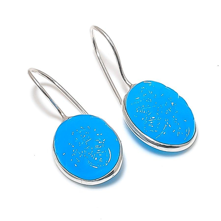 

Natural Blue Chalcedony Gemstone 925 Sterling Silver Jewelry Earring 1.38 g5u78