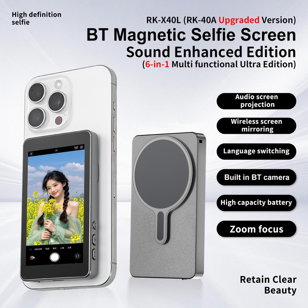 Magnetic Phone Selfie Screen Monitor Bluetooth Remote Selfie Rear Camera Vlog Live Stream Video Recording for iPhone For Android