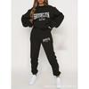 Womens Hooded Sweatshirt Set With Letter Print Long Sleeve Top Pants Streetwear Casual Tracksuit