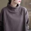 Women's Solid Color Fleece Lined Half High Neck Sweatshirt Oversized Long Sleeve Pullover Casual Warm Top