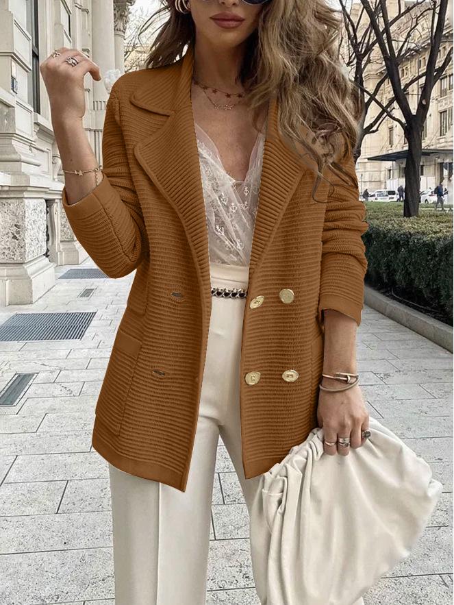 

2023 Autumn/Winter European & American Solid Color Ribbed Casual Cardigan Jacket, Fragrant Style Extra Extra Large верблюд