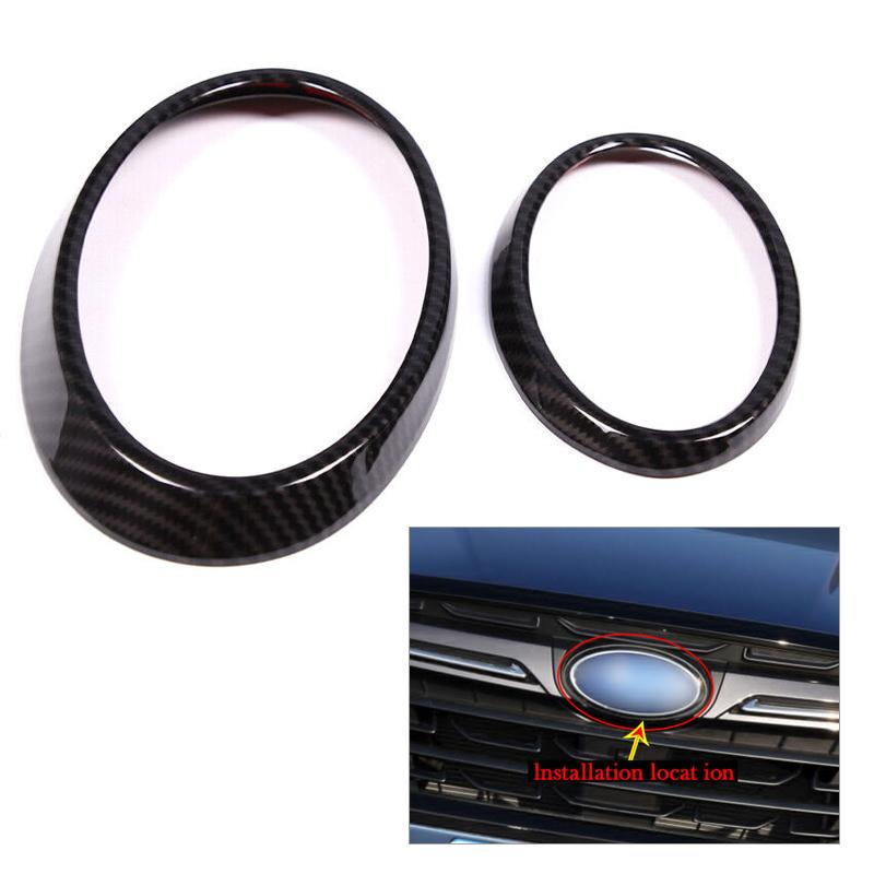 Black Carbon Fiber Texture ABS Car Exterior Front & Rear Emblem Badge Ring Cover Trim Kit Fit for Subaru XV New