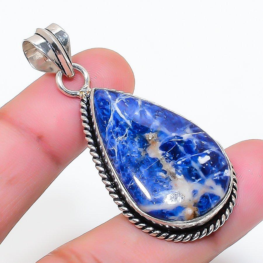 Natural Sodalite Gemstone Handmade 925 Sterling Silver Pendant 1.89" AP-15019