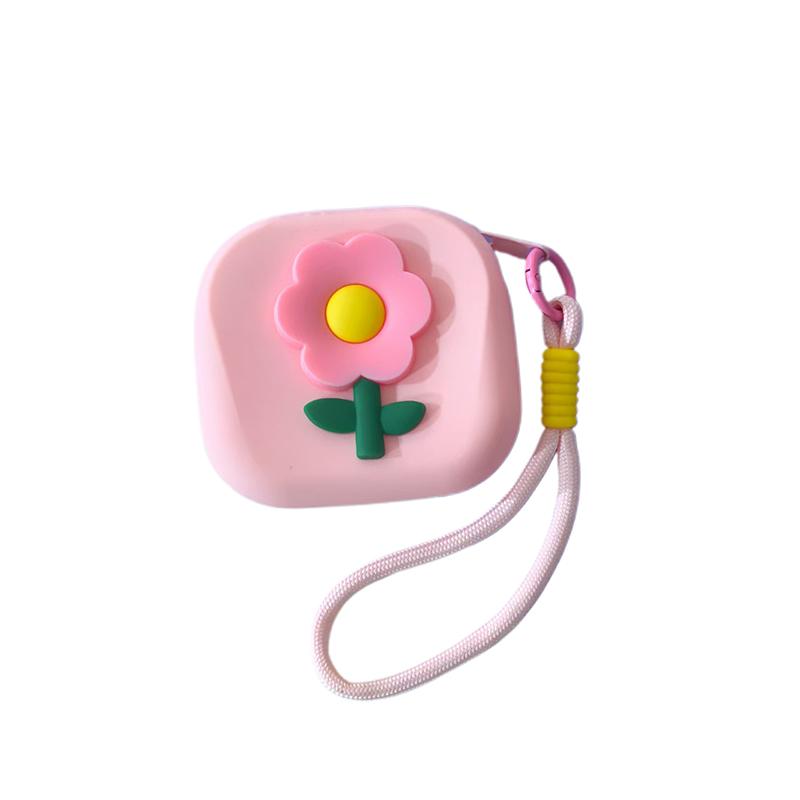 

Flower Silicone Storage Bag With Lanyard Square Coin Purse Waterproof Multifunctional Mini Wallet Earphone Storage рожевий