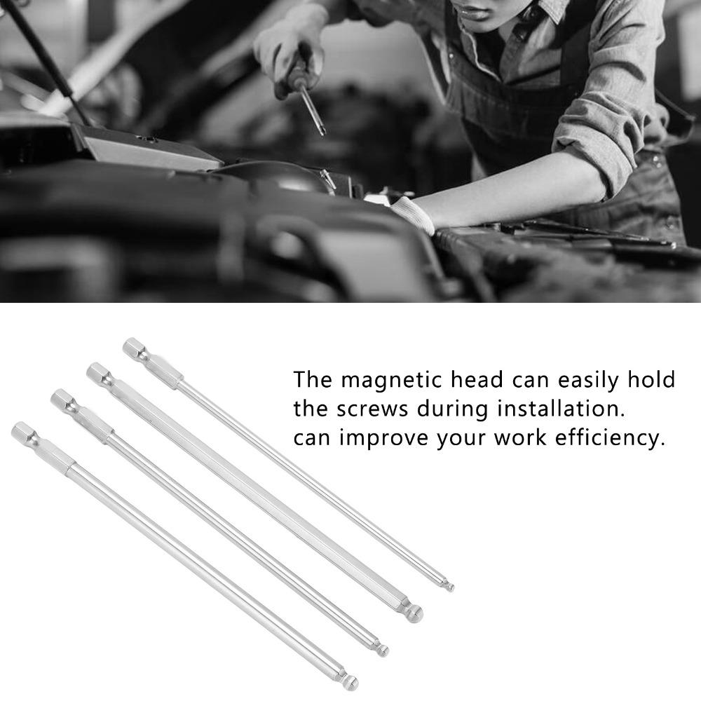 4PCS Silver Ball End Hex Screwdriver Bit 1/4 Inch Hex Shank Hex Shank Bit  Machinery Repair
