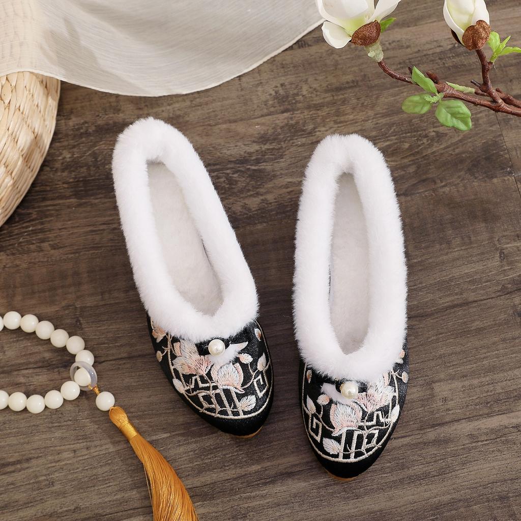 [Fragrant Soft Cotton Shoes] 2024 Winter New Products Old Beijing Embroidered Shoes Han Elements Ethnic Style Hanfu Velvet Cotton Shoes