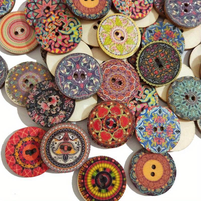 50pcs Retro Wooden Buttons 2 Holes Handwork Sewing Scrapbook Clothing Bosian Style Button DIY Crafts Accessories Decor