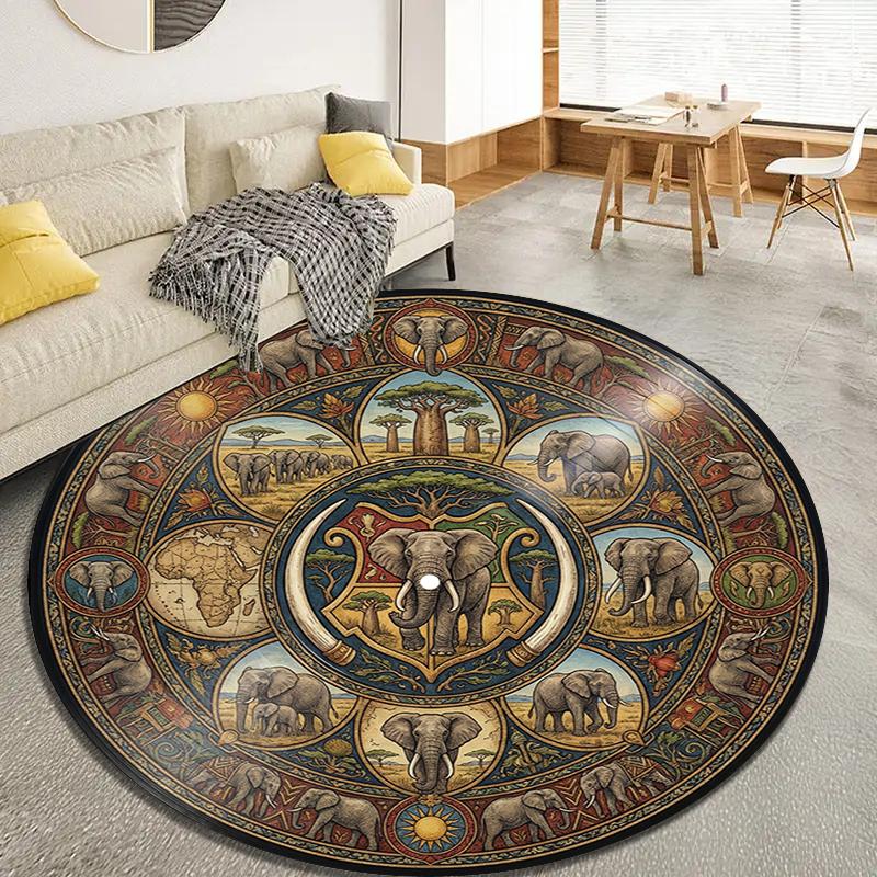 African Tribal Mandala Round Area Rug,Carpet Rug for Living Room Bedroom Sofa Playroom Decor,Non-slip Floor Mat Q0006