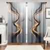 2PC Abstract Gold & Black Smoke Curtains - Modern Gradient Wave Print Window Drapes for Living Room Bedroom Decor