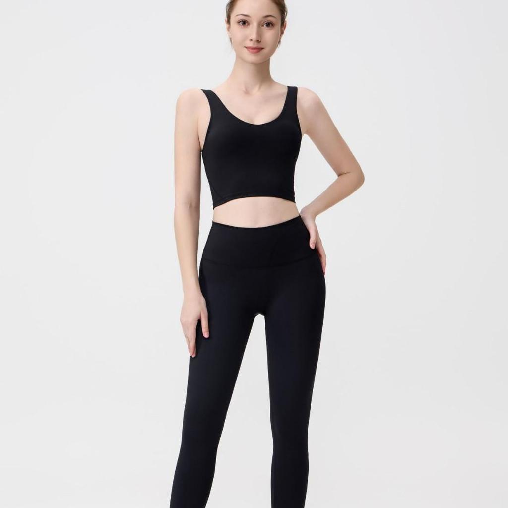 Lulu U-Back Sports Tank & 9-Point Yoga Pants Set with Bare-Feel Push-Up Bra for Women's Fitness