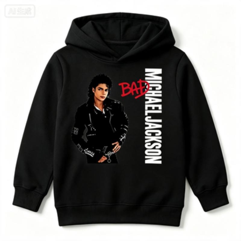 Kinder Michael Jackson BAD Grafik Hoodie Jungen Mädchen Lässiges Langarm Kapuzenpullover Mode Streetwear Kinderkleidung 140 black