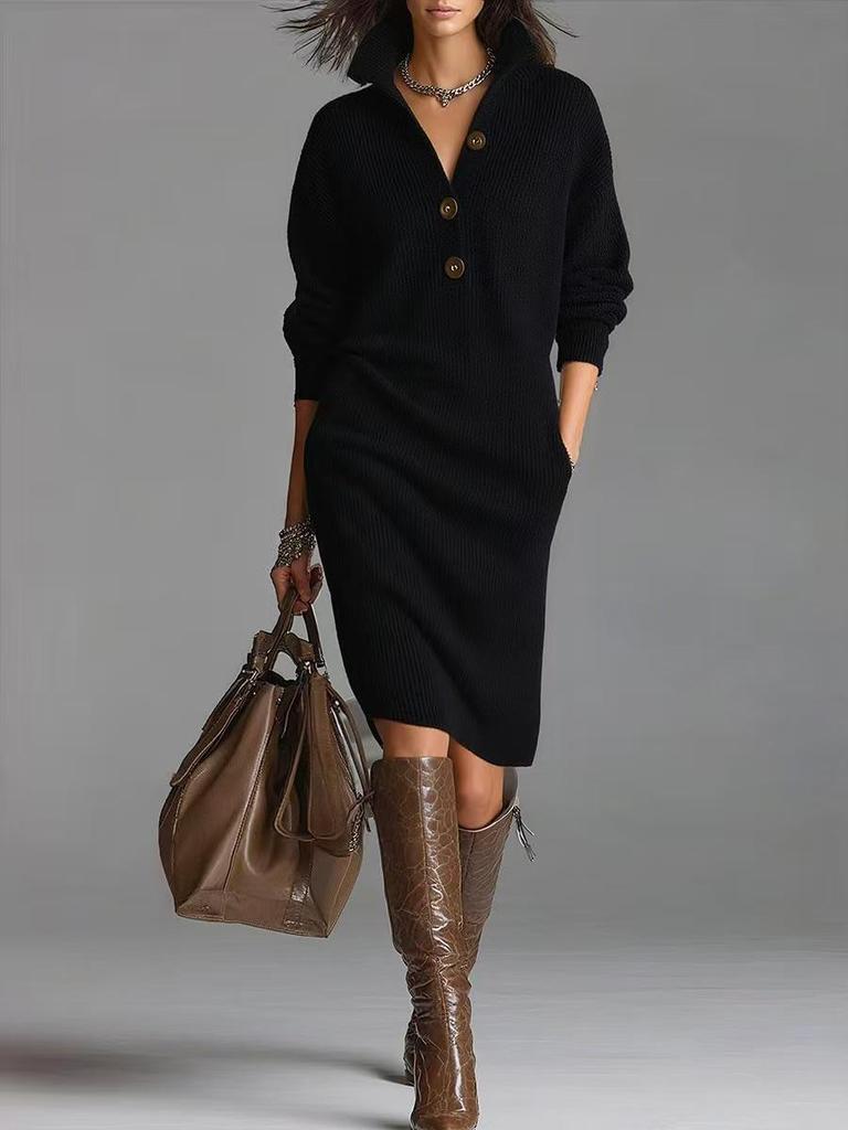Autumn/Winter Women's Long Knitted Sweater Dress - Over-the-Knee, Loose Fit, Solid Color, Tall-Person Style