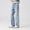 Ruffian handsome men's summer trend personality hole design high street jeans light luxury retro washed small straight pants men