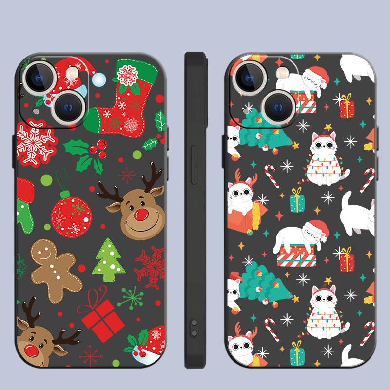 Fall für Apple iPhone 14 13 11 12 Pro 7 XR X XS Max 8 Plus 6 6S SE 2022 13Pro Schwarz Soft Phone Funda Weihnachten Weihnachtsmann Elch