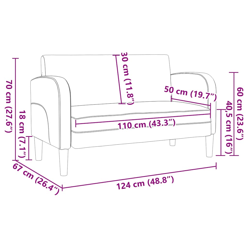 2 Seater Sofa Gray 110 cm Faux Leather
