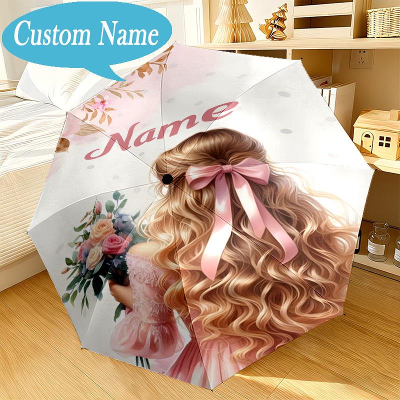 Custom Name Umbrella Floral Princess Umbrella 8-Frame for Travel, Camping, Casual Lightweight Portable, Essential for Family Gifts