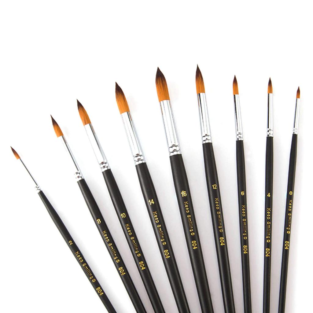 ONE HAPPY CHOICE 9-Piece Long Handle Pointed Artist Paint Brush Set Round (Long Handle)