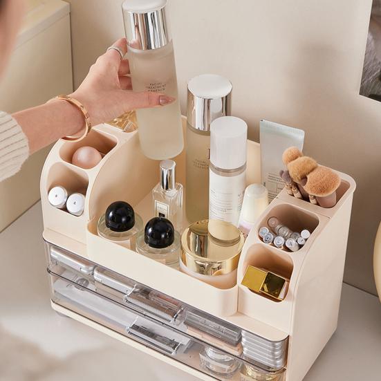Makeup Organizer with Double Drawers Large Capacity Cosmetic Storage Box Bathroom Countertop Organizer