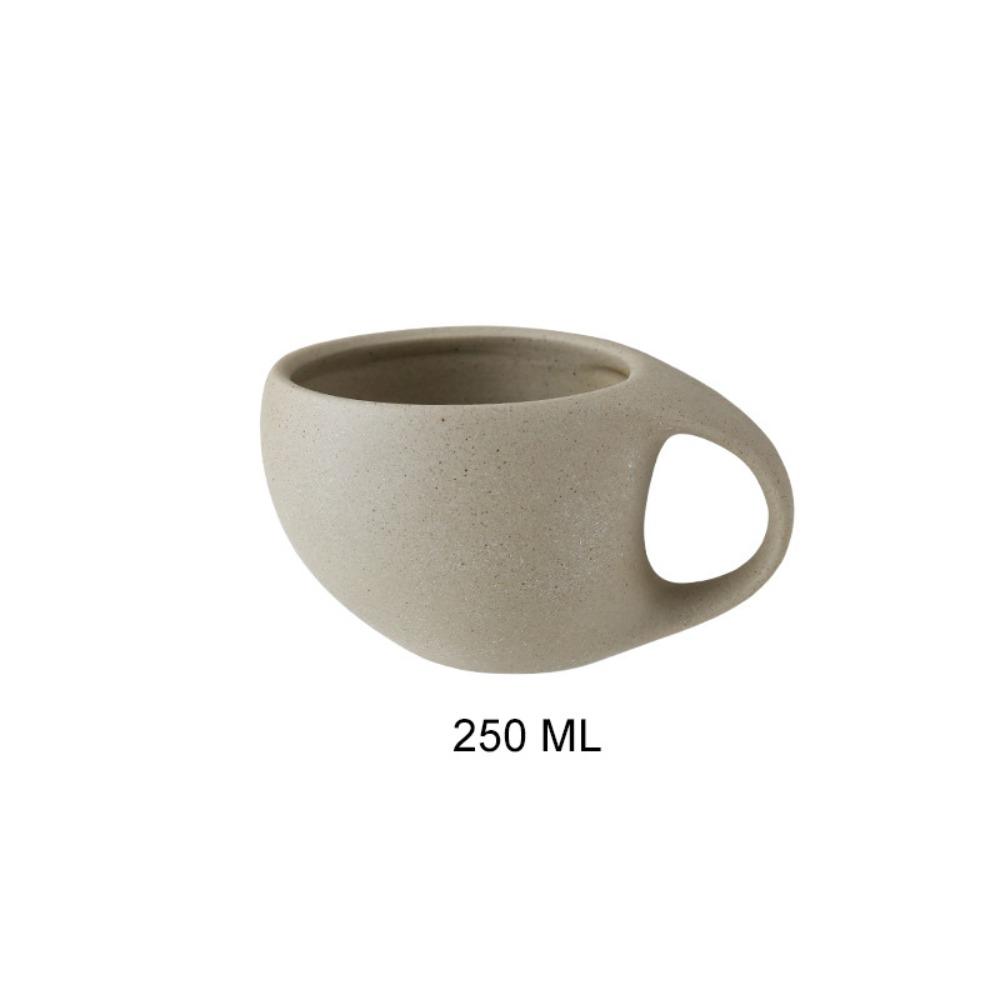 

Rounded Handle Big Belly Latte Cup with Wood Saucer Ceramic Tea Cup Durable Drink Mug Milk Oat Style A