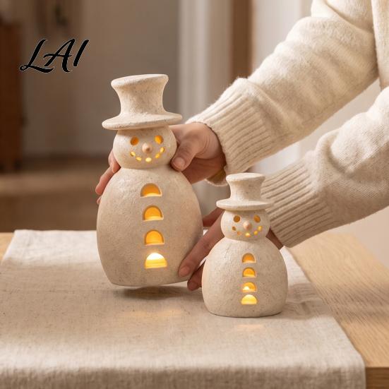 Decorative Snowman Lamp Christmas Light LED Lights Resin Figurine Light-up Hollow Night for Holiday Party Tabletop Decor Festive