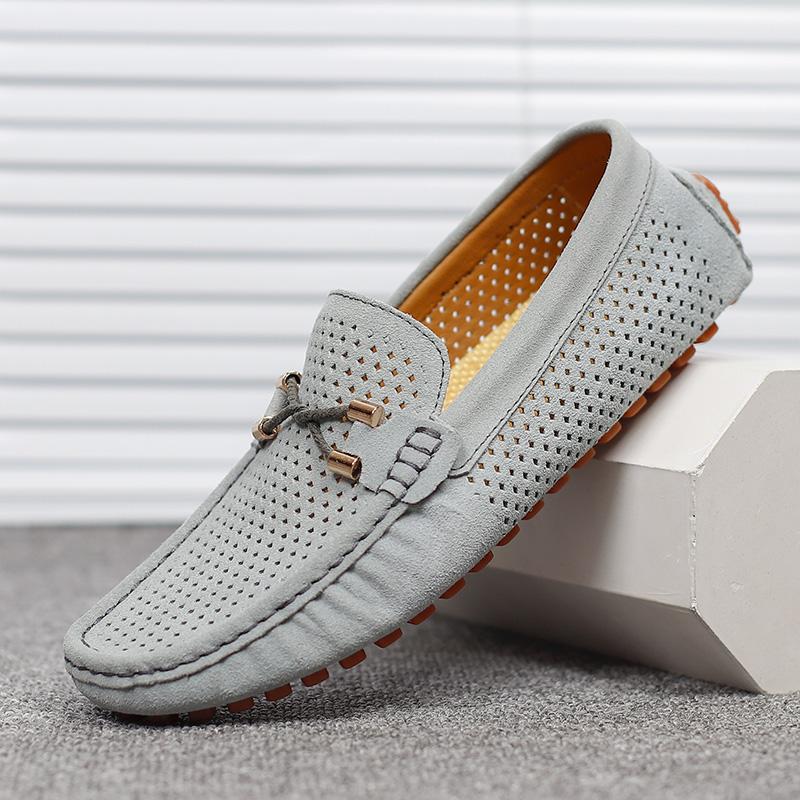 Fashion Hollow Out Mens Outdoor Loafers Breathable Summer Male Casual Shoes Handmade Leather Moccasins Slip on Flats Simple Boat Shoes
