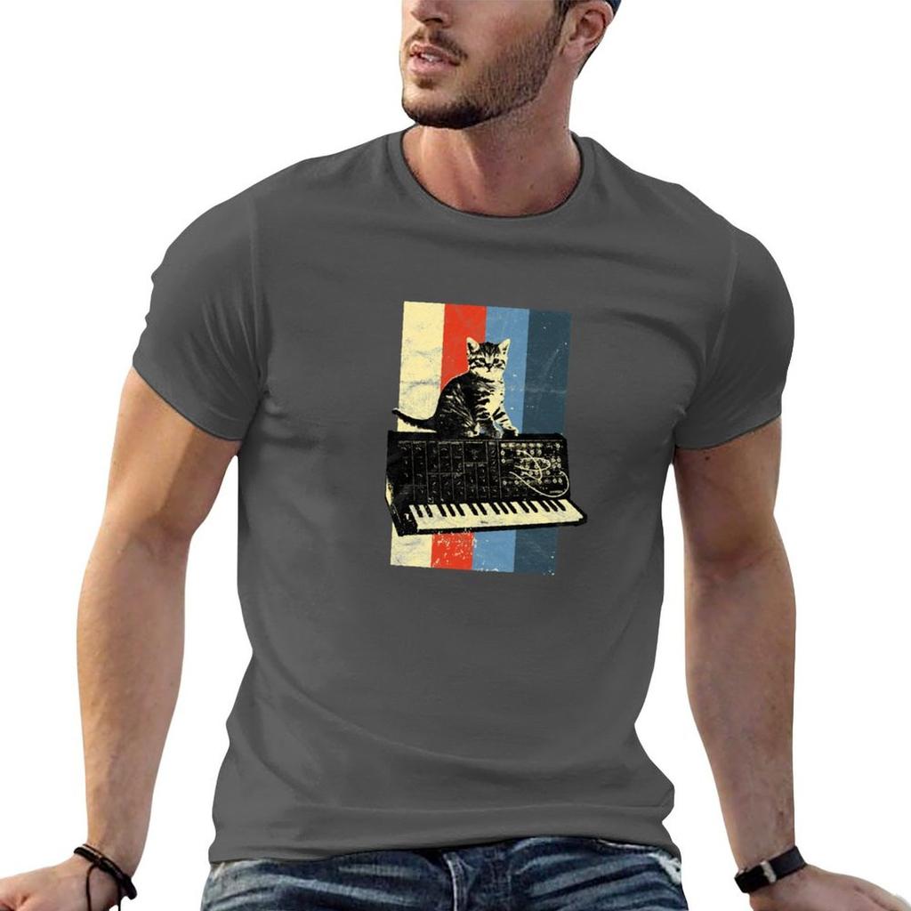 Synthesizer Cat Vintage Analog Synth Techno design TShirt Durable Work Wear TShirt