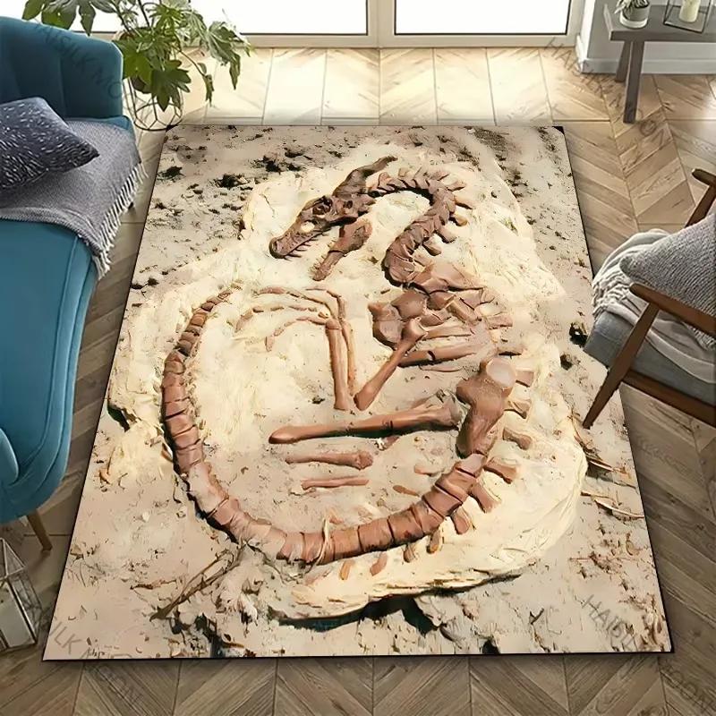 Dinosaur Fossil Theme Carpet Is Suitable for Children's Room Bedroom Living Room Office Durable Non-slip Large Area Mat Soft Rug