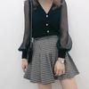 Clothe Women's Spring Autumn Style Chiffon Blouses Shirt Women's Knitted Button Long Sleeve Solid Color Lace Patchwork Tops