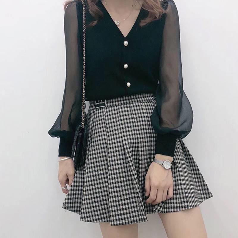 Clothe Women's Spring Autumn Style Chiffon Blouses Shirt Women's Knitted Button Long Sleeve Solid Color Lace Patchwork Tops