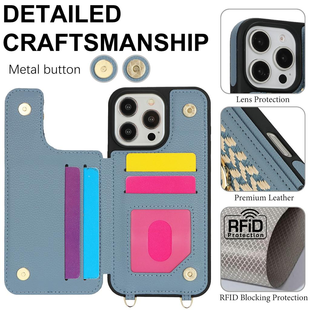 For iPhone 15 Pro Max Case with Card Holder,Kickstand,RFID Blocking PU+TPU Phone Back Cover