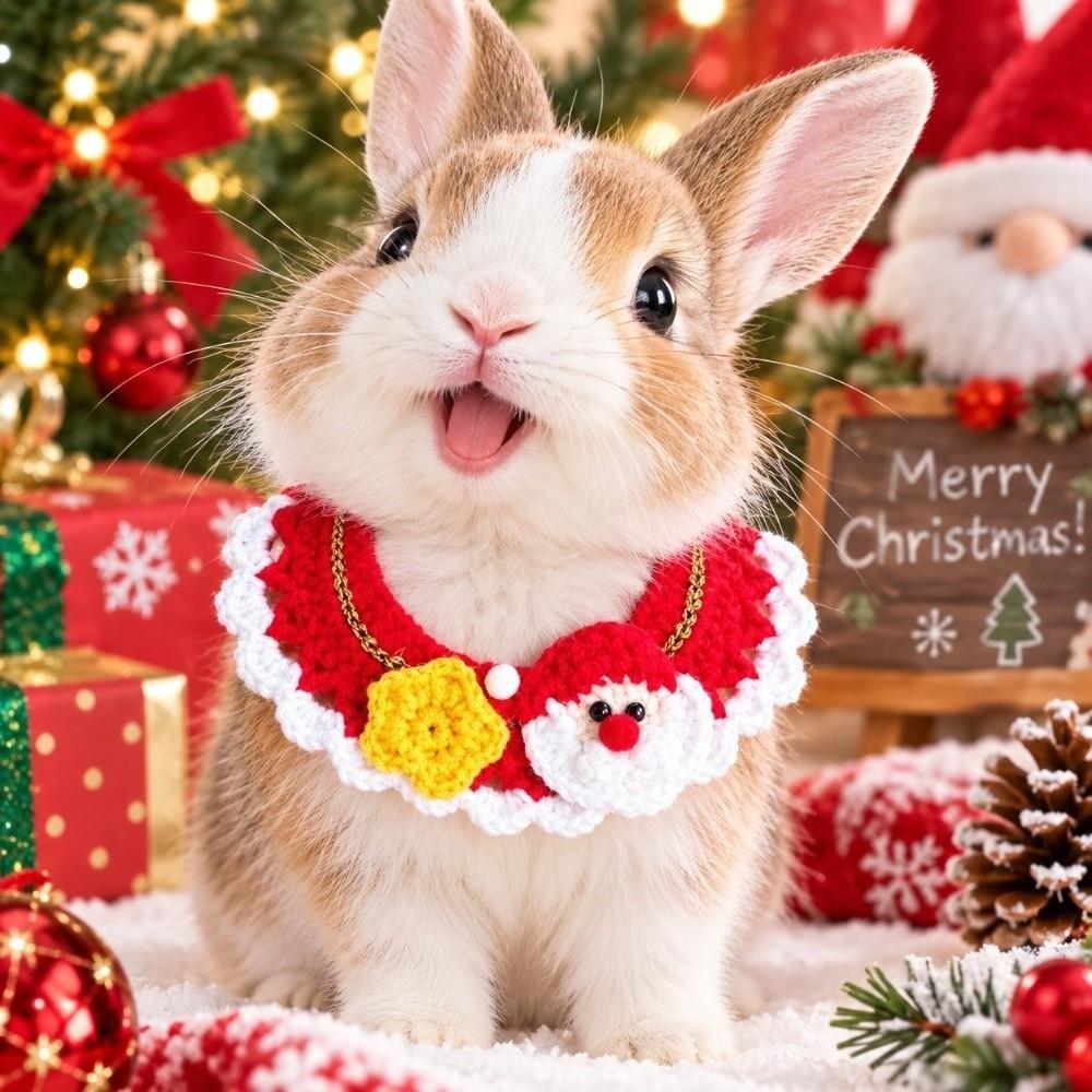 Red Bowknot Christmas Pet Neckwear Yarn Pet Holiday Bib Xmas Puppy Outfit Cat Santa Hat  New Year