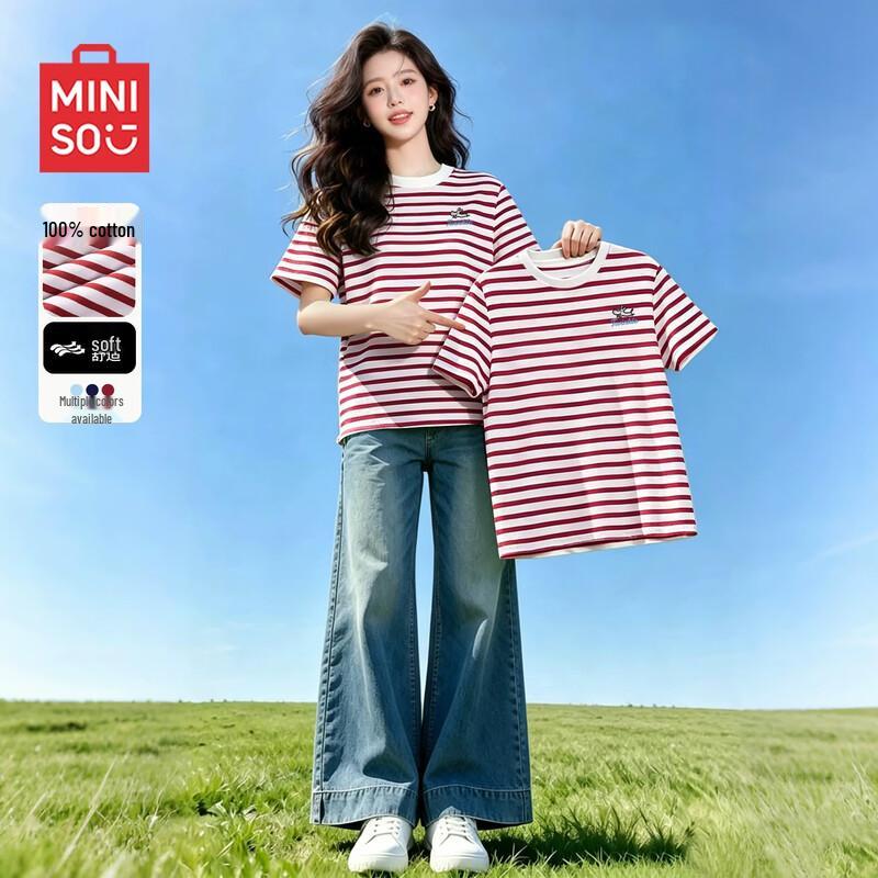 

MINISO Women s 2026 Summer Striped Cotton T-Shirt L