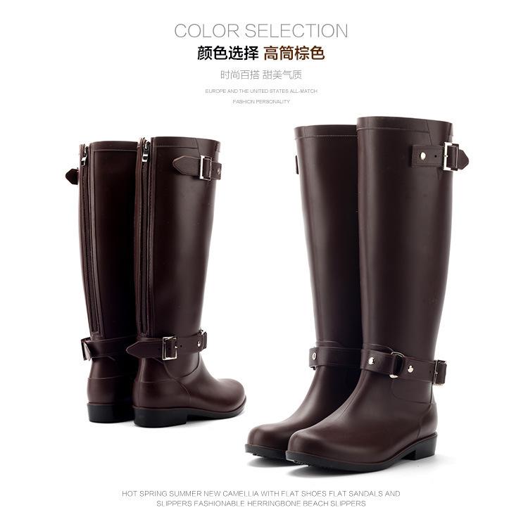Women's Rain Boots Fashion High-Tube Rubber Boots PVC Rubber Galosh Designer Zip Waterproof Garden Work Boots Botas Lluvia Mujer